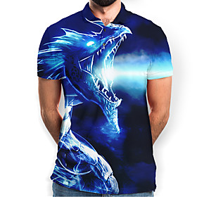 Men's Golf Shirt Graphic Animal Short Sleeve Daily Slim Tops Basic Elegant Blue
