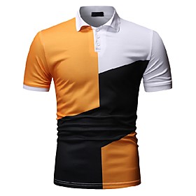 Men's Golf Shirt Tennis Shirt Color Block Print Short Sleeve Work Tops Business Yellow Green