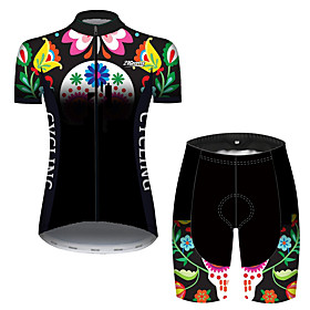 21Grams Women's Short Sleeve Cycling Jersey with Shorts Summer Black / Green Butterfly Floral Botanical Bike Clothing Suit 3D Pad Ultraviolet Resistant Quick D
