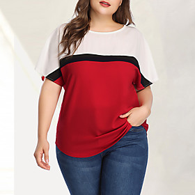 Women's Blouse Color Block Plus Size Print Short Sleeve Daily Tops Basic Punk  Gothic Red