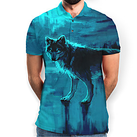 Men's Golf Shirt Graphic Animal Short Sleeve Daily Slim Tops Basic Elegant Light Blue