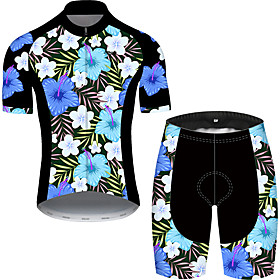 21Grams Men's Short Sleeve Cycling Jersey with Shorts Summer Black / Blue Floral Botanical Hawaii Bike Clothing Suit UV Resistant 3D Pad Quick Dry Breathable R