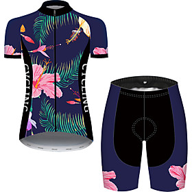 21Grams Women's Short Sleeve Cycling Jersey with Shorts Summer Black / Green Floral Botanical Bike Clothing Suit 3D Pad Ultraviolet Resistant Quick Dry Breatha