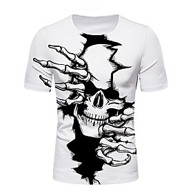 Men's T shirt Graphic Skull Print Short Sleeve Daily Tops Round Neck White