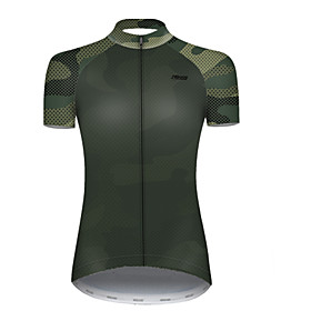 21Grams Women's Short Sleeve Cycling Jersey Summer Nylon Polyester Black / Green Patchwork Solid Color Camo / Camouflage Bike Jersey Top Mountain Bike MTB Road