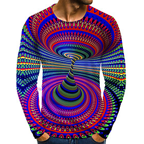 Men's T shirt 3D Print Graphic Optical Illusion Plus Size Print Long Sleeve Daily Tops Streetwear Exaggerated Round Neck Rainbow