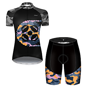 21Grams Women's Short Sleeve Cycling Jersey with Shorts Summer Nylon Polyester Camouflage Patchwork Camo / Camouflage Funny Bike Clothing Suit 3D Pad Ultraviol