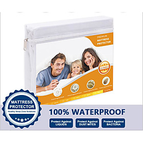 Mattress Protector Fitted Sheet Waterproof Hypoallergenic Deep Pocket Fitted Sheet 100%Waterproof Vinyl Free Anti-Dust Mite and Soft Breathable Single/Full/Que