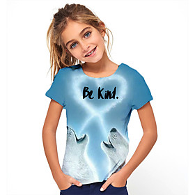 Kids Girls' T shirt Tee Short Sleeve Animal Print Blue Children Tops Basic