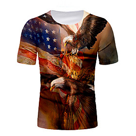 Men's T shirt Shirt Graphic National Flag Print Short Sleeve Daily Tops Round Neck Brown