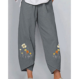 Women's Basic Daily Chinos Pants Floral Gray Light Blue