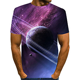 Men's T shirt Shirt Galaxy Graphic Print Short Sleeve Daily Tops Basic Exaggerated Round Neck Purple Green