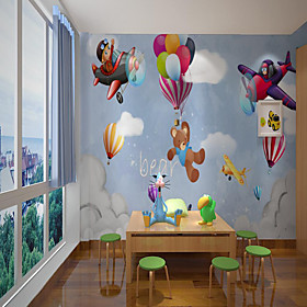 Nursery Mural Wallpaper Wall Sticker Covering Print Peel and Stick Removable Cartoon Ballon Airplane Home Décor Canvas