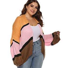 Women's Striped Cardigan Long Sleeve Plus Size Loose Oversized Sweater Cardigans V Neck Orange
