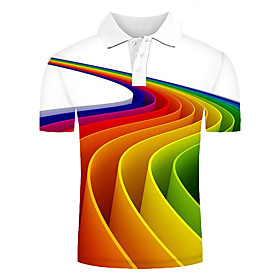 Men's Golf Shirt Tennis Shirt Graphic Optical Illusion Print Short Sleeve Daily Tops Streetwear Exaggerated Rainbow