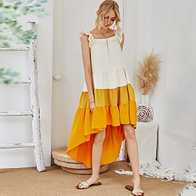 Women's Sheath Dress Knee Length Dress Yellow Sleeveless Color Block Summer Square Neck Elegant 2021 S M L XL