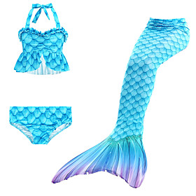 Kids Girls' Swimwear Bikini 3pcs Swimsuit Mermaid Tail Ruffle Swimwear Geometric Blue Active Cute Bathing Suits 3-10 Years