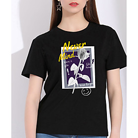 Women's T shirt Graphic Prints Print Round Neck Tops 100% Cotton Basic Basic Top White Black Yellow