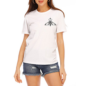 Women's T shirt Graphic Prints Round Neck Tops 100% Cotton Basic Top White