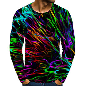 Men's T shirt Graphic Plus Size Print Long Sleeve Daily Tops Basic Exaggerated Round Neck Rainbow