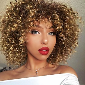 Synthetic Wig Kinky Curly Bob Wig Medium Length Medium Golden Brown#10 Synthetic Hair 14 inch Women's Party Lovely Comfortable Light Brown / African American W