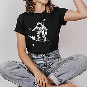 Women's T shirt Graphic Prints Print Round Neck Basic Tops 100% Cotton White Black Yellow