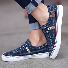 Women's Sneakers Canvas Shoes Flat Heel Round Toe Daily Canvas Denim Solid Colored Summer White Purple Blue