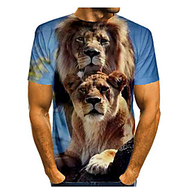 Men's T shirt Graphic Animal Print Short Sleeve Daily Tops Basic Blue