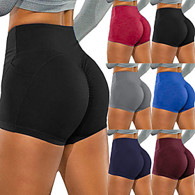 Women's Yoga Shorts with Phone Pocket Scrunch Butt Shorts Tummy Control Butt Lift Breathable Black Burgundy Blue Yoga Fitness Gym Workout Sports Activewear Str
