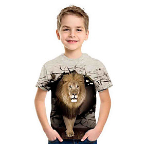 Kids Boys' T shirt Tee Short Sleeve Lion Animal Print Brown Children Tops Summer Basic Holiday