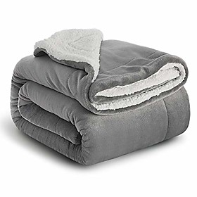 Sherpa Throw Blanket Silver Grey Travel/Single Fleece Bed Throws Warm Reversible Microfiber Solid Blankets for Bed and Couch