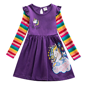 Kids Little Girls' Dress Dinosaur Casual Cartoon Long Sleeve Purple Dresses