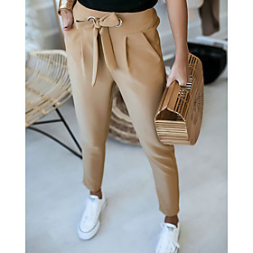 Women's Basic Loose Daily Chinos Pants Solid Colored High Waist Black Khaki