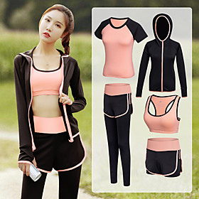 Women's Full Zip Activewear Set Workout Outfits Athletic Athleisure 5pcs Winter Long Sleeve Quick Dry Lightweight Breathable Fitness Gym Workout Running Active