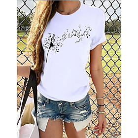 Women's T shirt Cat Graphic Dandelion Round Neck Basic Tops 100% Cotton Cat White Purple