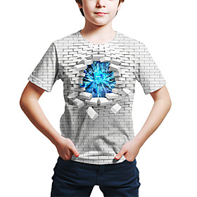 Kids Toddler Boys' T shirt Tee Short Sleeve Geometric 3D Print White Children Tops Summer Active Streetwear Children's Day