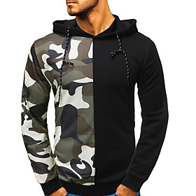 Men's Pullover Hoodie Sweatshirt Camo / Camouflage Hooded Daily Going out non-printing Basic Hoodies Sweatshirts  Long Sleeve Gray Black