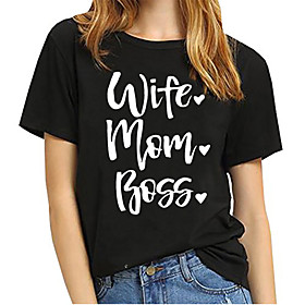 Women's Mom T shirt Letter Print Round Neck Basic Tops 100% Cotton White Black Yellow