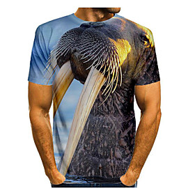 Men's T shirt Graphic Animal Print Short Sleeve Daily Tops Basic Round Neck Blue / Sports