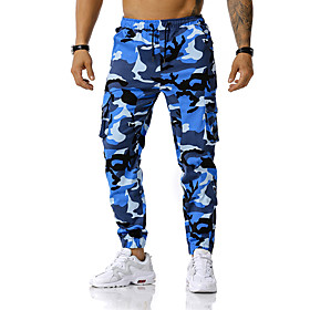 Men's Loose Tactical Cargo Pants Camouflage Full Length Blue Red Orange / Spring / Fall