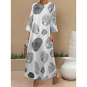 Women's A Line Dress Maxi long Dress White Black Long Sleeve Print Print Summer Round Neck Hot Casual 2021 S M L XL XXL 4XL