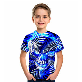 Kids Boys' T shirt Tee Short Sleeve Geometric Print Blue Children Tops Summer Basic Holiday