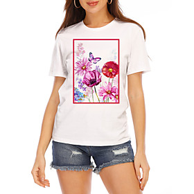 Women's T shirt Butterfly Graphic Prints Round Neck Tops 100% Cotton White