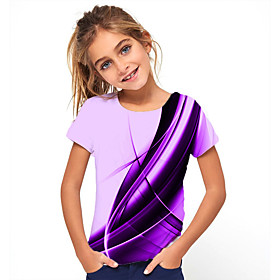 Kids Girls' T shirt Tee Short Sleeve Optical Illusion Color Block Geometric Print Purple Children Tops Summer Basic Holiday Streetwear