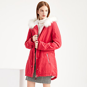 Women's Coat Solid Colored Fur Trim Basic Fall  Winter Regular Coat Daily Long Sleeve Jacket Blushing Pink / Loose / Cotton