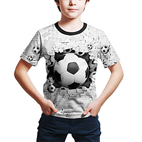 Kids Toddler Boys' T shirt Tee Short Sleeve Geometric 3D Football Print White Purple Red Children Tops Summer Active Streetwear Children's Day 2-12 Years
