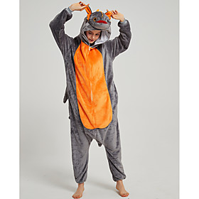 Adults' Kigurumi Pajamas Dragon Onesie Pajamas Flannel Fabric Orange Cosplay For Men and Women Animal Sleepwear Cartoon Festival / Holiday Costumes / Leotard /