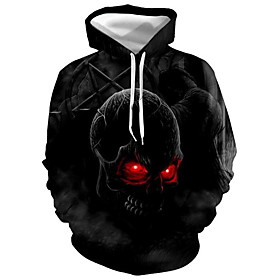 Homme Sweat à capuche Graphique Crânes Capuche Halloween du quotidien basique Décontractée Pulls Capuche Pulls molletonnés Noir