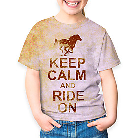 Kids Girls' T shirt Tee Short Sleeve Horse Unicorn Animal Print Brown Children Tops Basic Holiday Cute