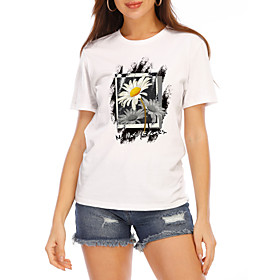 Women's T shirt Graphic Prints Round Neck Tops 100% Cotton White